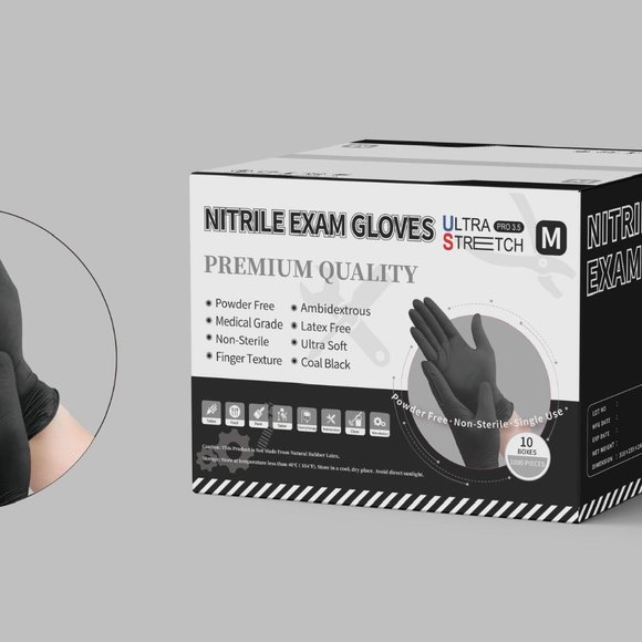 UltraStretch Nitrile Exam Gloves, Black Color, 1000 pc - Picture 9 of 11